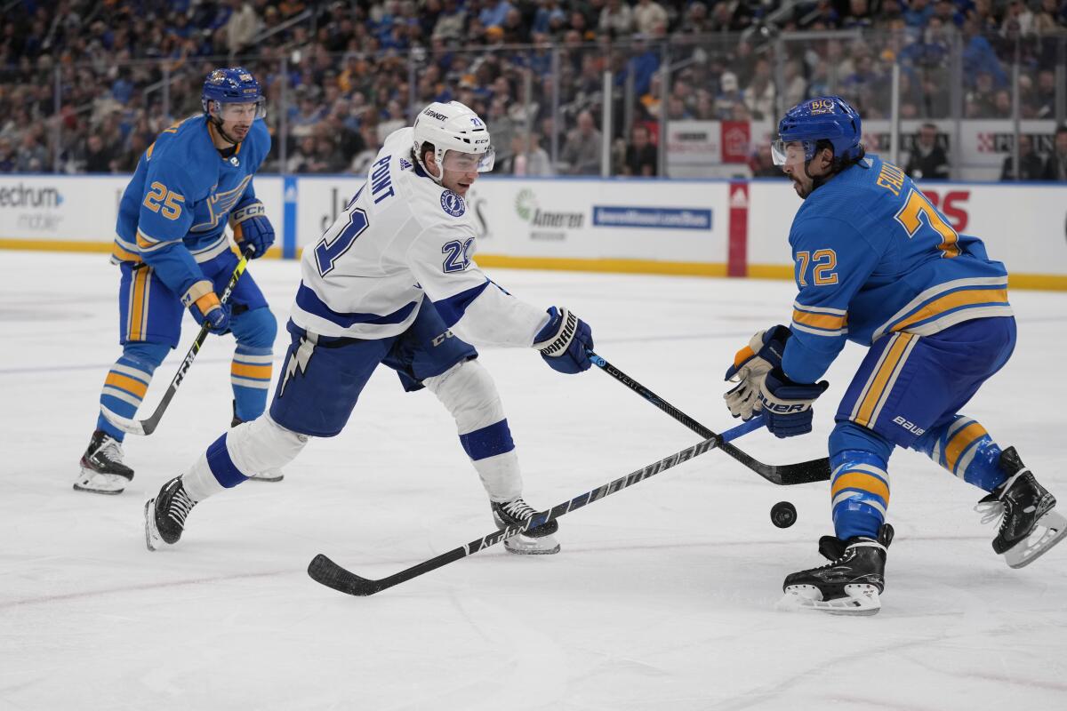 Point s two goals spark Lightning to 4 2 win over Blues The San